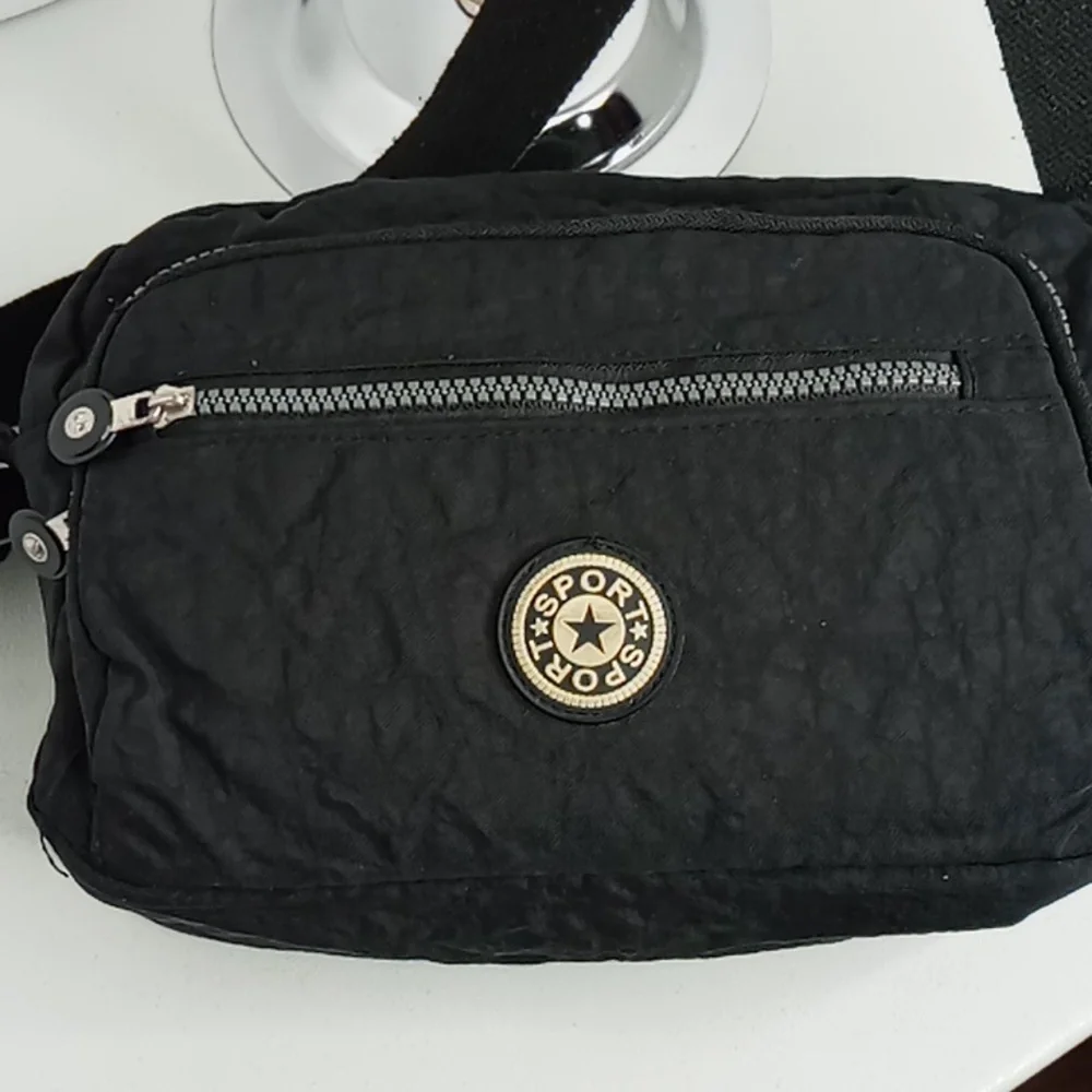 SPORT - Black Crossbody/Fanny Pack- Black Water Resistant - Large Travel Size